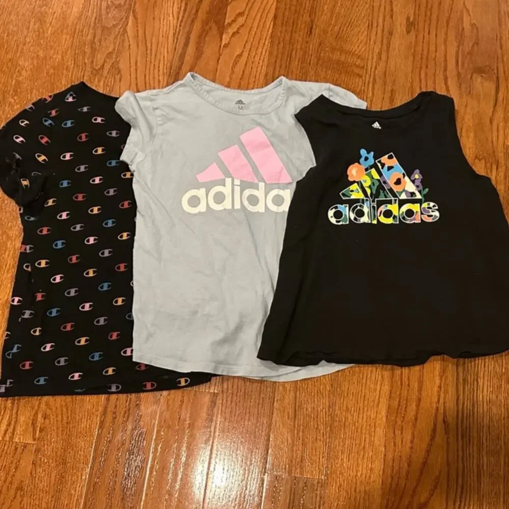 Girls Medium 10 - 12 lot of 3 athletic t shirts Adidas and Champion